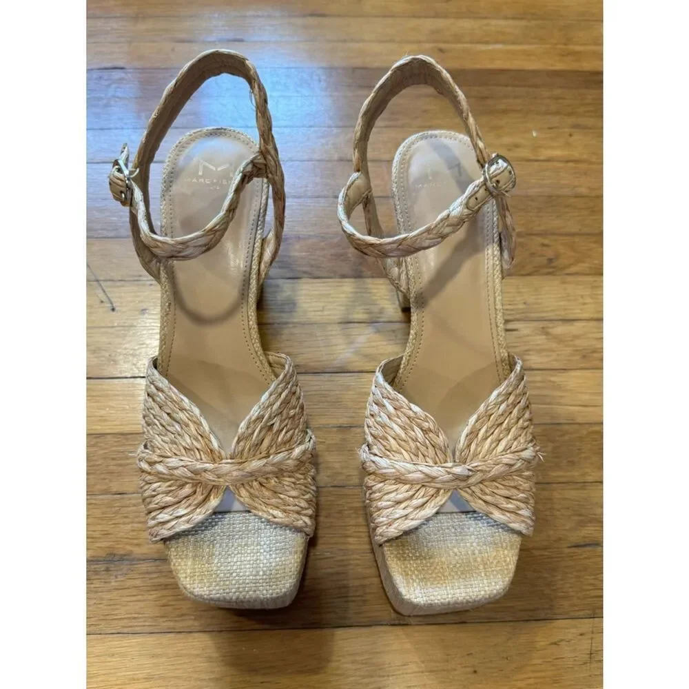 Marc Fisher Chela Raffia Woven Platform Sandals Size 9.5